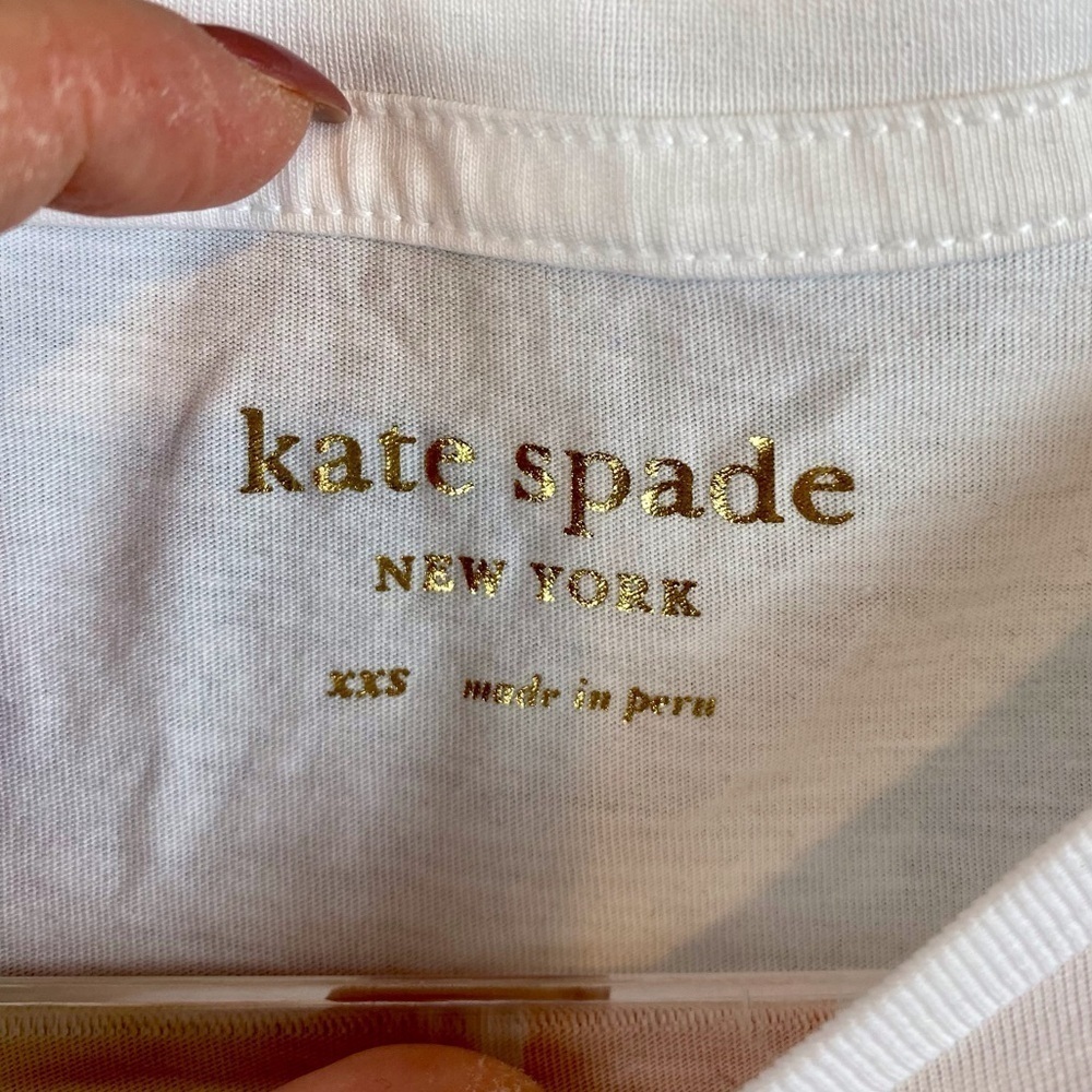 Kate Spade Rainbow Glitter Logo Tee in White Size XXS New! - Picture 8 of 12